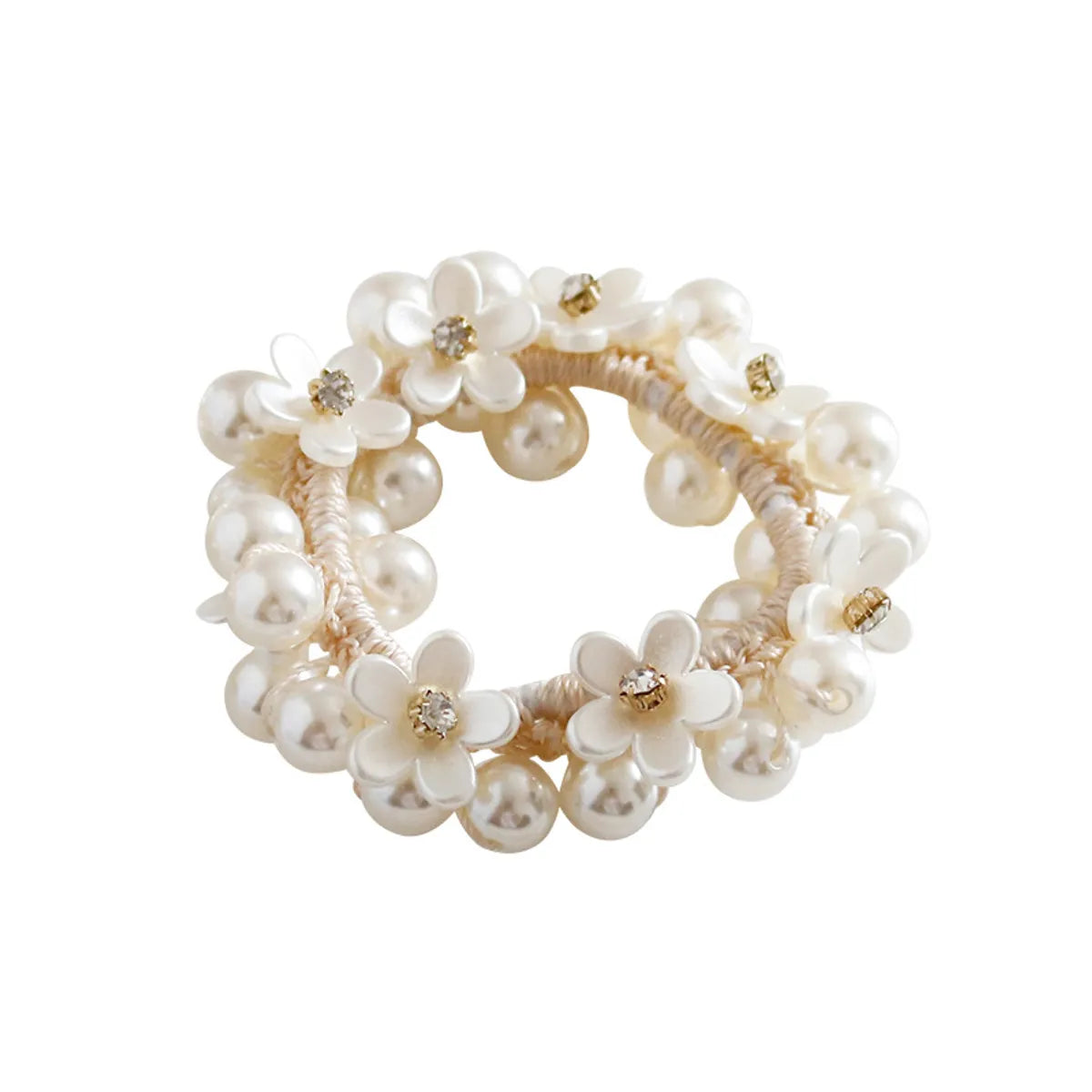 Women'S Sweet Geometric Artificial Pearl Beaded Inlay Rhinestones Hair Tie