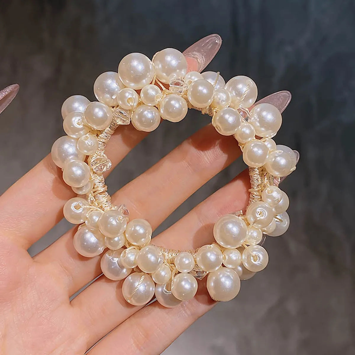 Women'S Sweet Geometric Artificial Pearl Beaded Inlay Rhinestones Hair Tie