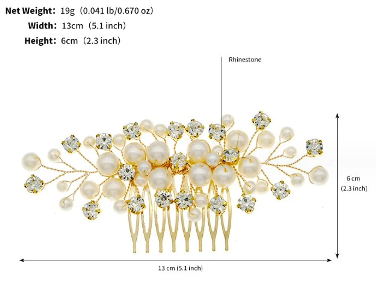 Women'S Sweet Geometric Solid Color Alloy Plating Inlay Artificial Pearls Rhinestones Insert Comb