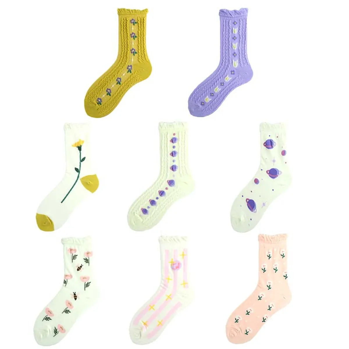 Women'S Sweet Heart Shape Cotton Jacquard Crew Socks A Pair