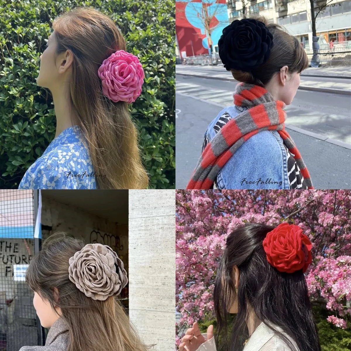 Women'S Sweet Korean Style Rose Flower Cloth Hair Claws