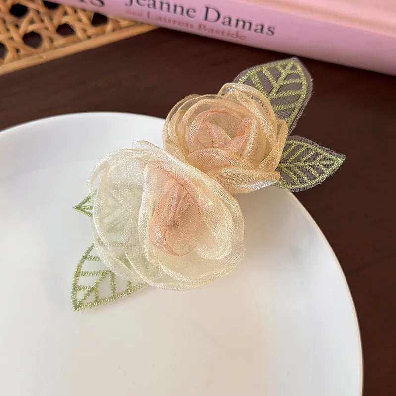 Women'S Sweet Pastoral Flower Gauze Hair Clip