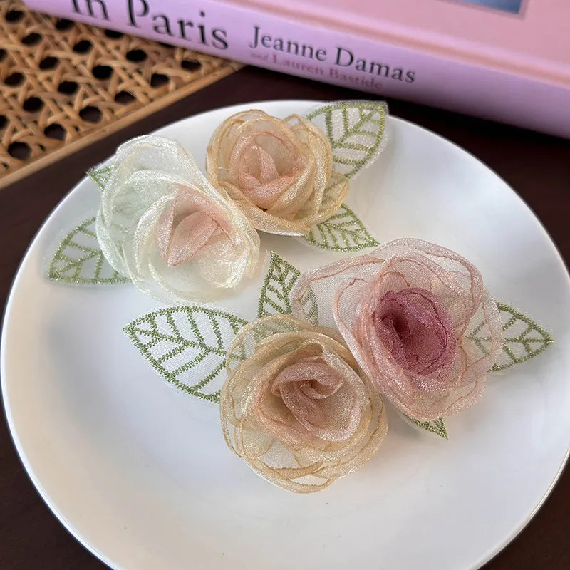 Women'S Sweet Pastoral Flower Gauze Hair Clip