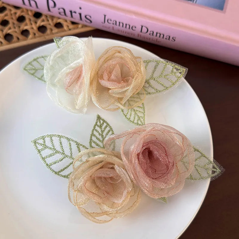 Women'S Sweet Pastoral Flower Gauze Hair Clip