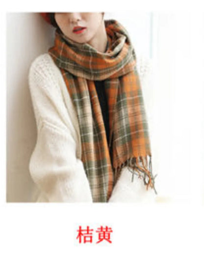 Women'S Sweet Plaid Imitation Cashmere Tassel Winter Scarves