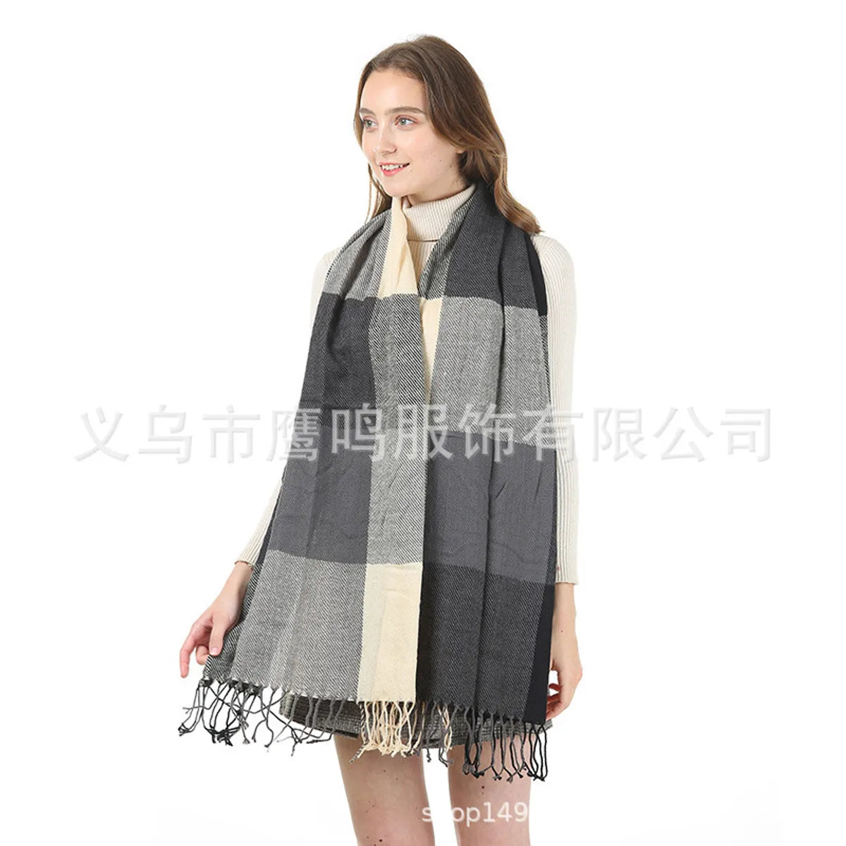 Women'S Sweet Plaid Imitation Cashmere Tassel Winter Scarves