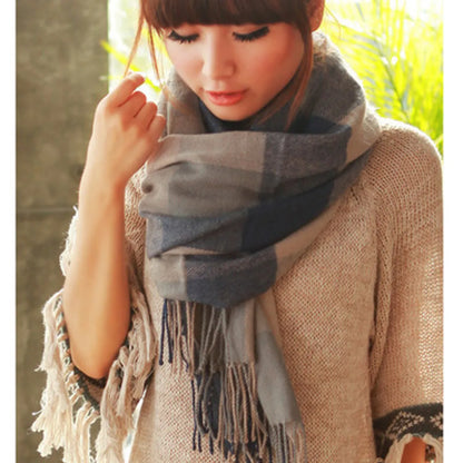 Women'S Sweet Plaid Imitation Cashmere Tassel Winter Scarves