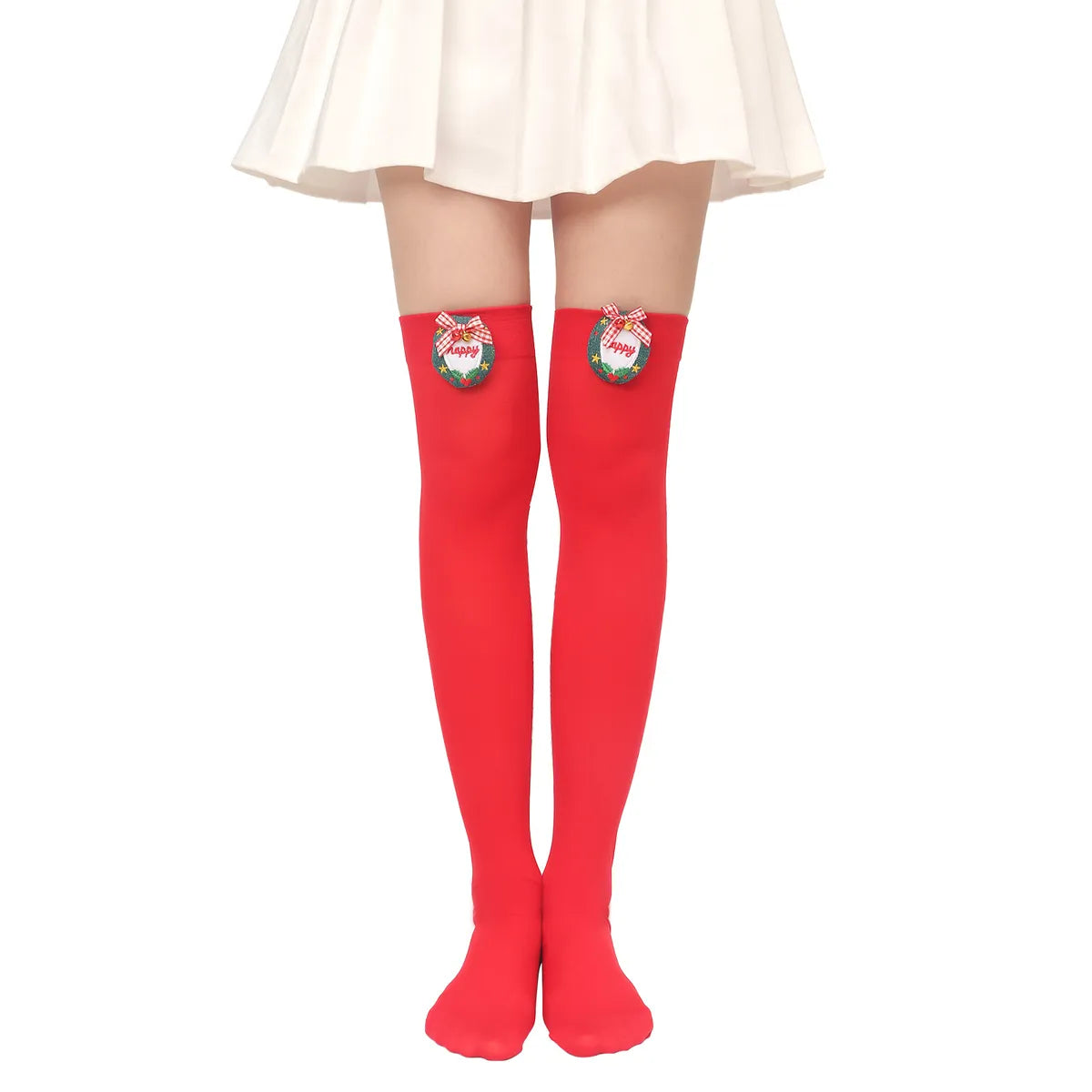 Women'S Sweet Plaid Solid Color Polyester Over The Knee Socks