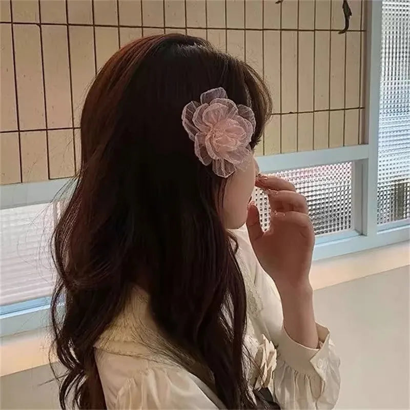 Women'S Sweet Shiny Flower Cloth Hair Clip