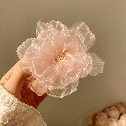 Women'S Sweet Shiny Flower Cloth Hair Clip