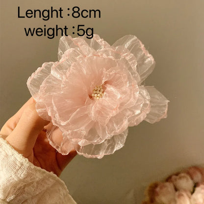 Women'S Sweet Shiny Flower Cloth Hair Clip