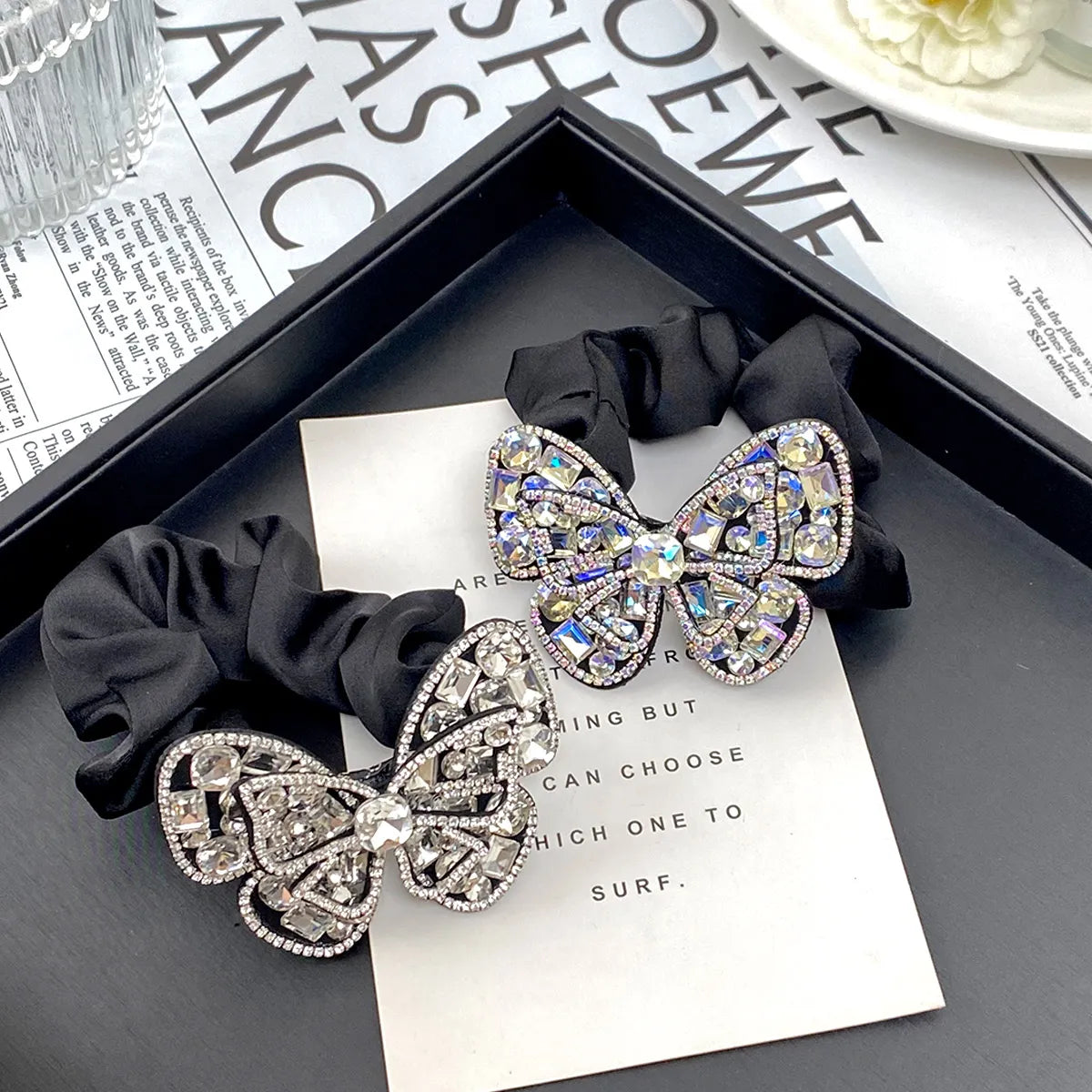 Women'S Sweet Simple Style Butterfly Cloth Inlay Artificial Crystal Rhinestones Hair Tie