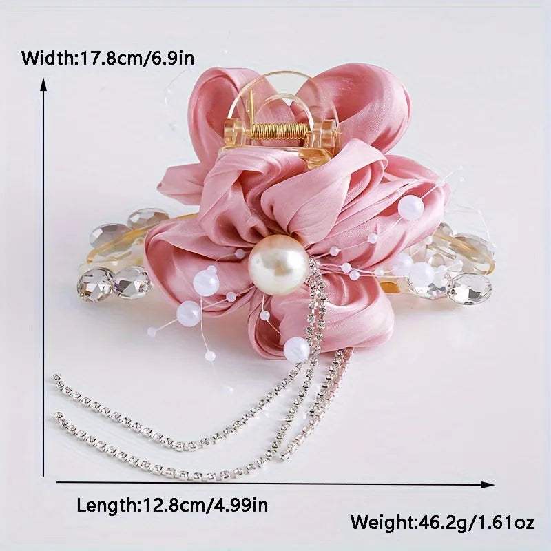 Women'S Sweet Simple Style Flower Satin Acetic Acid Sheets Inlay Pearl Hair Claws