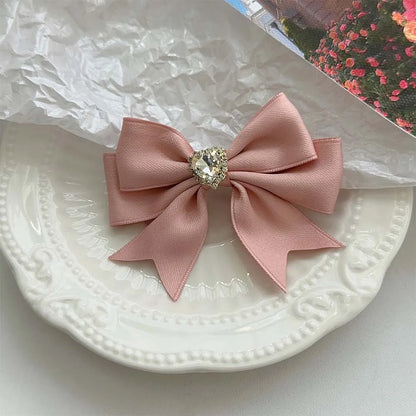 Women'S Sweet Simple Style Heart Shape Bow Knot Alloy Cloth Inlay Rhinestones Hair Clip