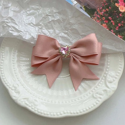 Women'S Sweet Simple Style Heart Shape Bow Knot Alloy Cloth Inlay Rhinestones Hair Clip