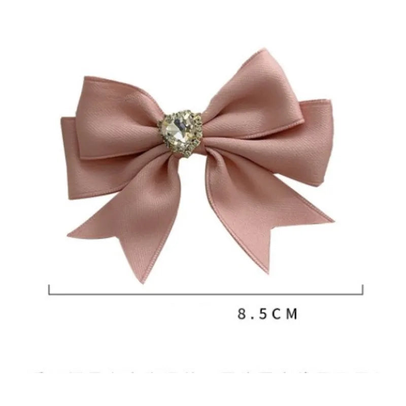 Women'S Sweet Simple Style Heart Shape Bow Knot Alloy Cloth Inlay Rhinestones Hair Clip