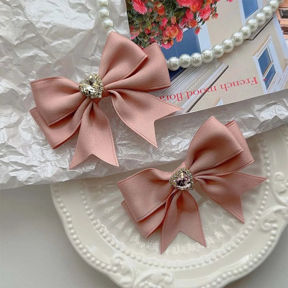 Women'S Sweet Simple Style Heart Shape Bow Knot Alloy Cloth Inlay Rhinestones Hair Clip