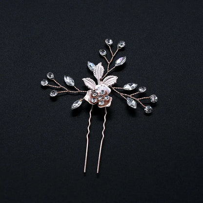 Women'S Sweet Simple Style Shiny Leaf Flower Alloy Inlay Rhinestones Insert Comb