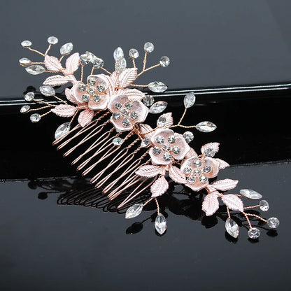 Women'S Sweet Simple Style Shiny Leaf Flower Alloy Inlay Rhinestones Insert Comb