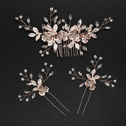 Women'S Sweet Simple Style Shiny Leaf Flower Alloy Inlay Rhinestones Insert Comb