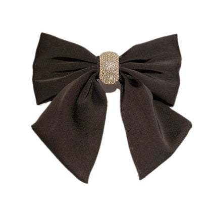 Women'S Sweet Solid Color Bow Knot Cloth Inlay Rhinestones Hair Clip