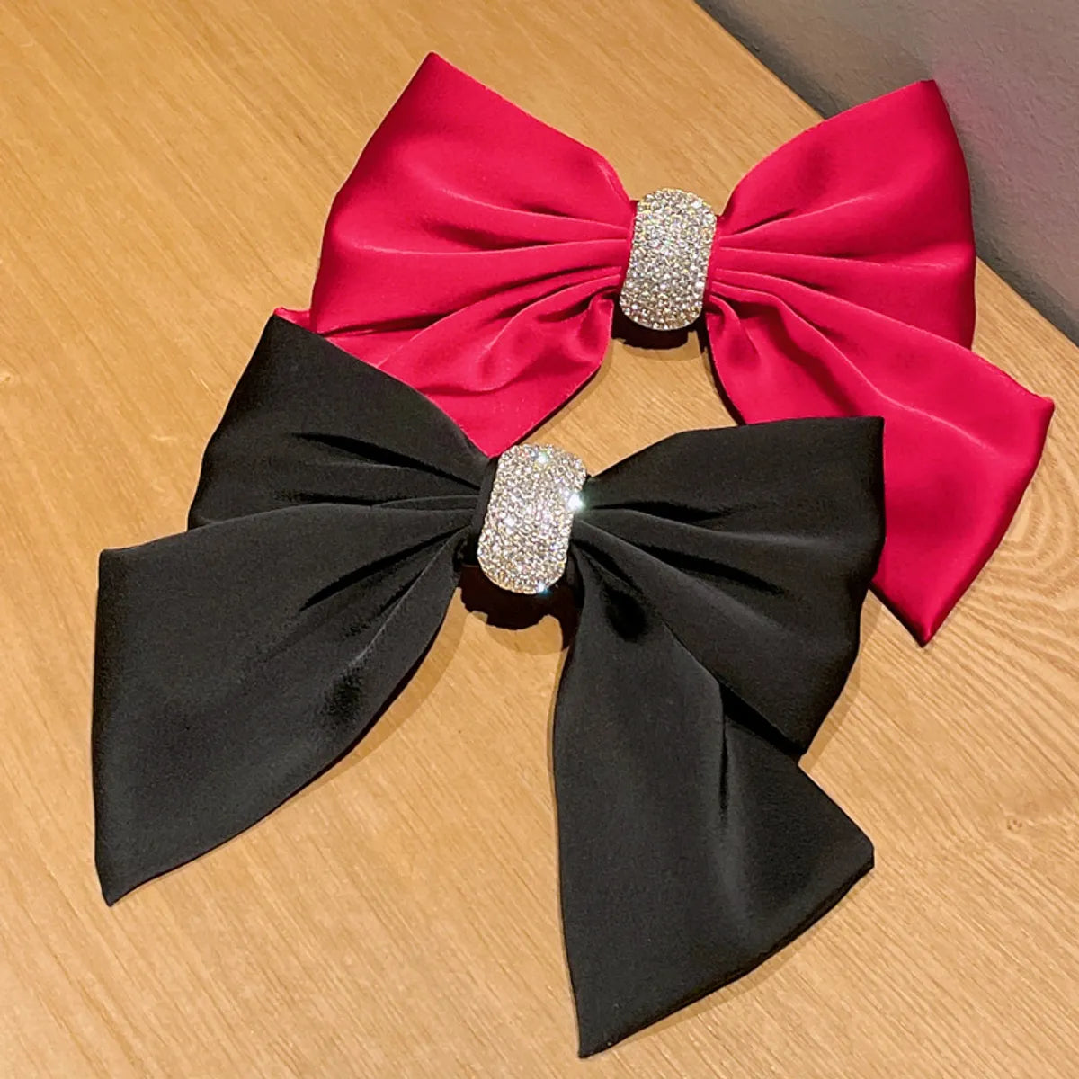 Women'S Sweet Solid Color Bow Knot Cloth Inlay Rhinestones Hair Clip