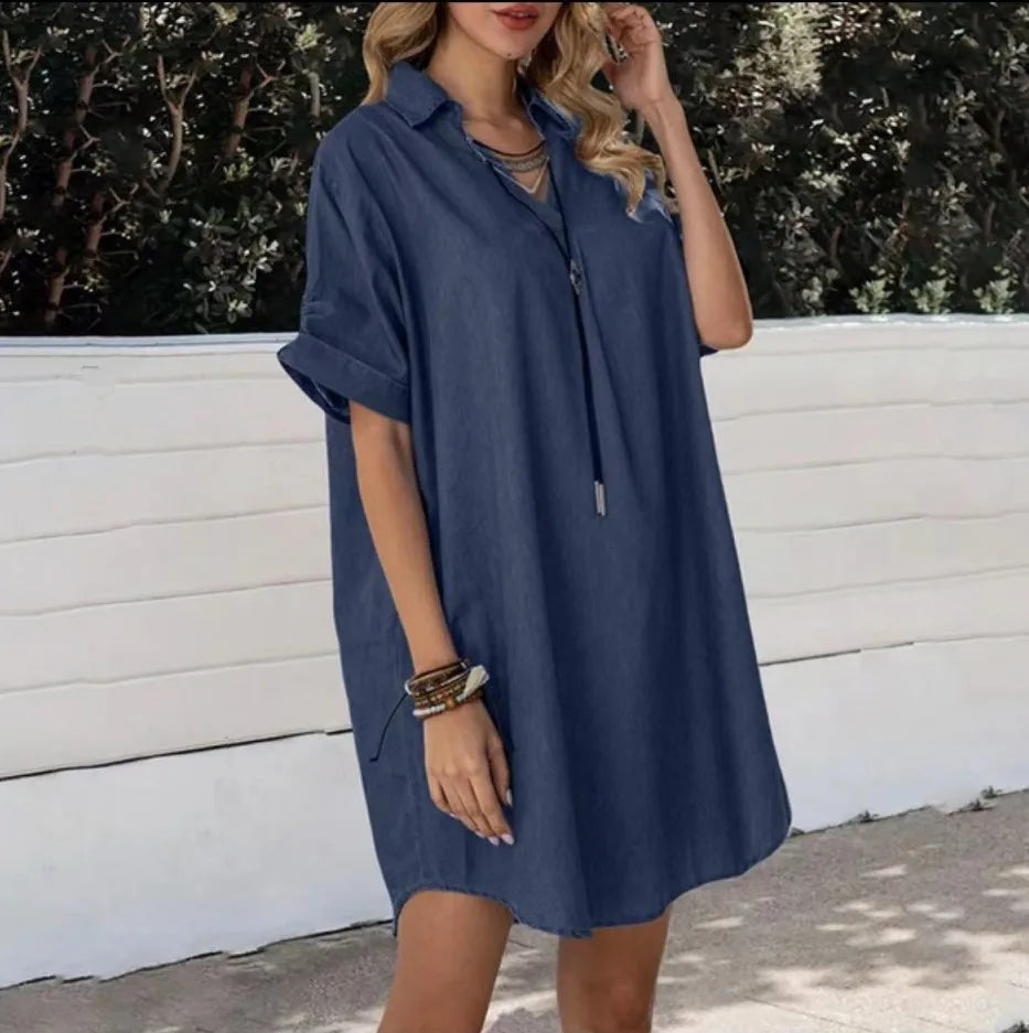 Women'S Swing Dress Streetwear V Neck Short Sleeve Solid Color Knee-Length Daily