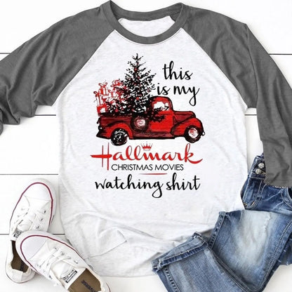 Women'S T-Shirt Long Sleeve T-Shirts Printing Christmas Christmas Tree Letter Car