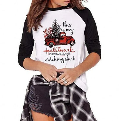 Women'S T-Shirt Long Sleeve T-Shirts Printing Christmas Christmas Tree Letter Car