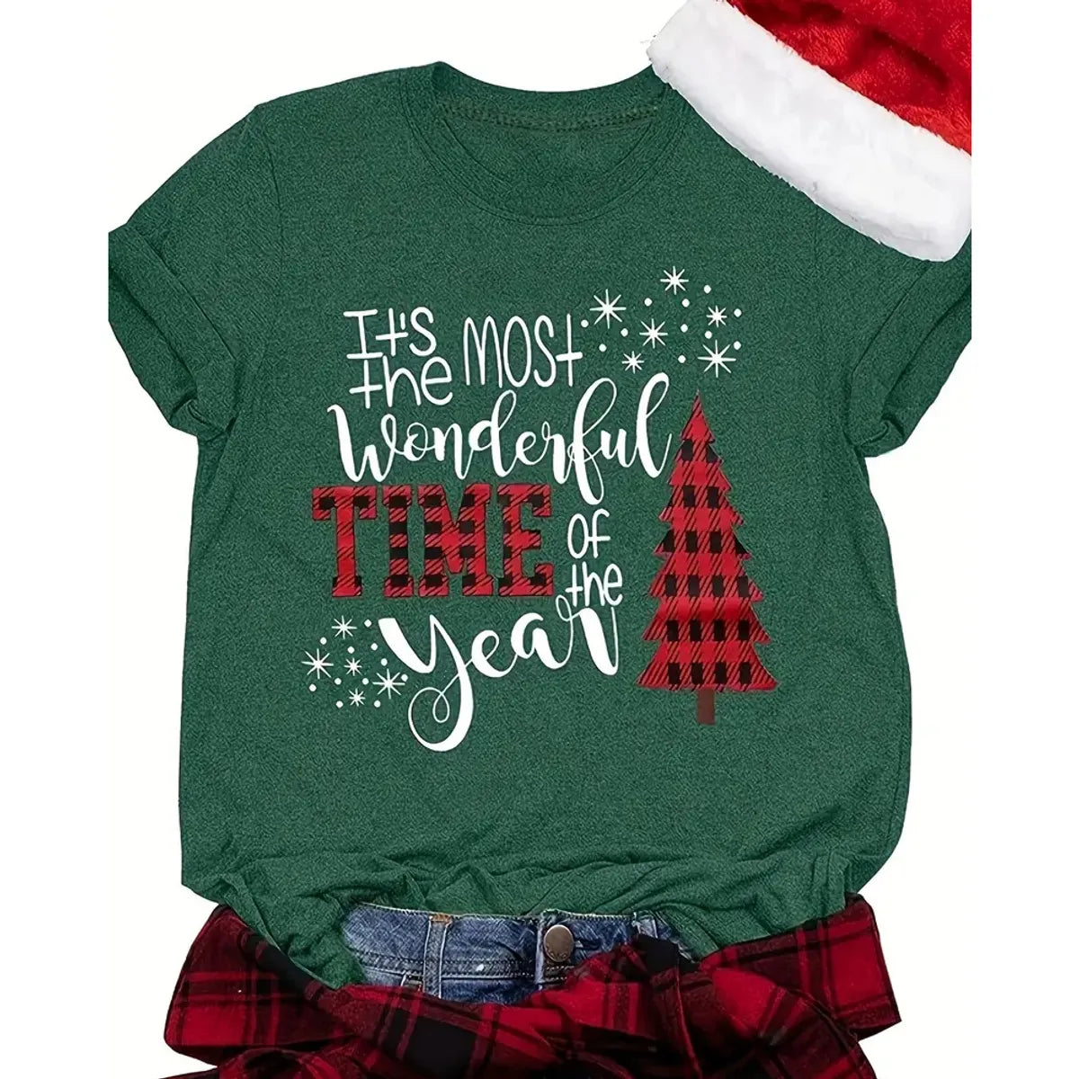 Women'S T-Shirt Short Sleeve T-Shirts Printing Casual Christmas Tree Letter