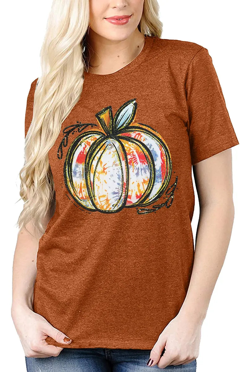 Women'S T-Shirt Short Sleeve T-Shirts Printing Casual Pumpkin