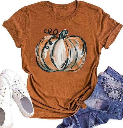 Women'S T-Shirt Short Sleeve T-Shirts Printing Casual Pumpkin