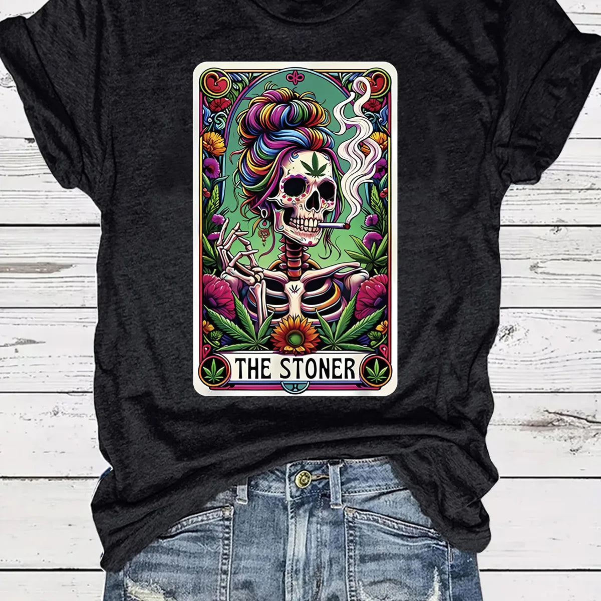 Women'S T-Shirt Short Sleeve T-Shirts Printing Streetwear Plant Skull