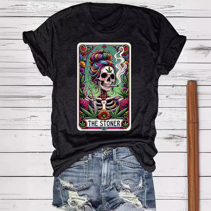 Women'S T-Shirt Short Sleeve T-Shirts Printing Streetwear Plant Skull