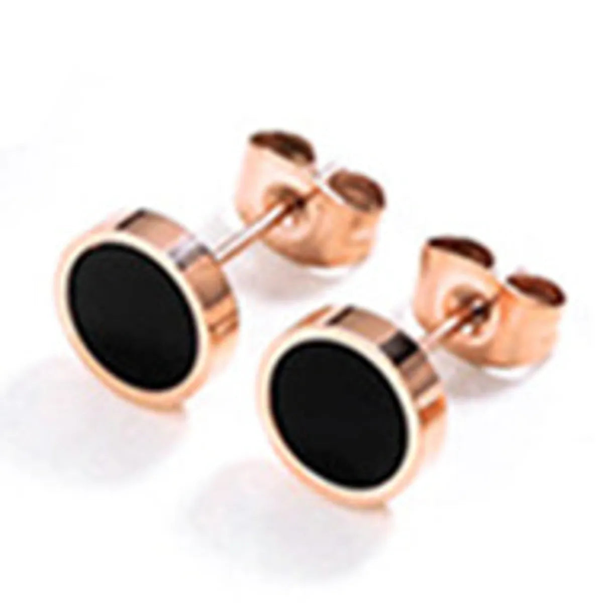 Women's Titanium Steel Black Small Circle Stud Earrings