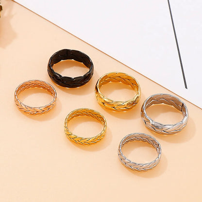 Women's Trend Index Finger Open Golden Leaf Texture Fashion Titanium Steel Men And Women Ring Wholesale