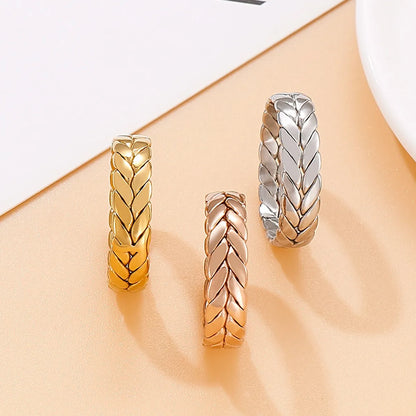 Women's Trend Index Finger Open Golden Leaf Texture Fashion Titanium Steel Men And Women Ring Wholesale