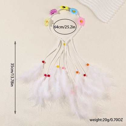 Women'S Vacation Bohemian Pastoral Feather Flower Artificial Feather Rope Hair Band