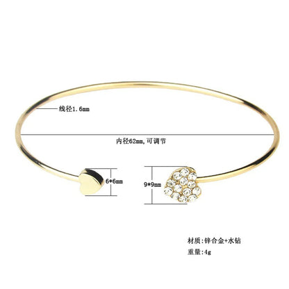 1 Piece Fashion Heart Shape Alloy Inlay Rhinestones Gold Plated Silver Plated Women's Bangle