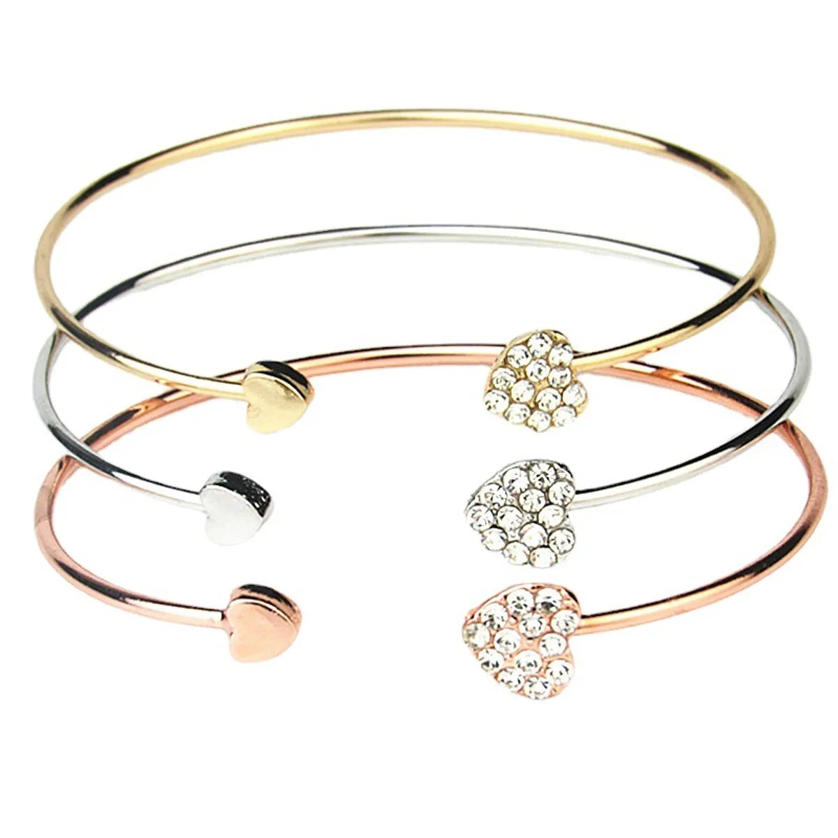 1 Piece Fashion Heart Shape Alloy Inlay Rhinestones Gold Plated Silver Plated Women's Bangle