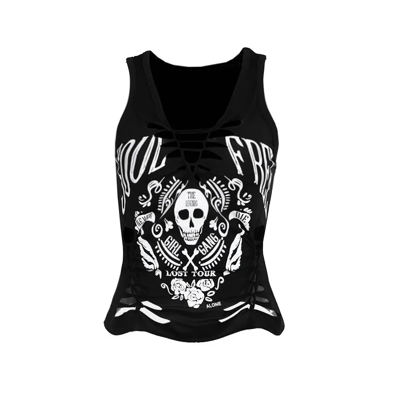 Women'S Vest Tank Tops Hollow Out Dark Style Streetwear Letter Skull