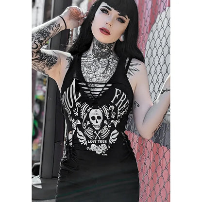 Women'S Vest Tank Tops Hollow Out Dark Style Streetwear Letter Skull