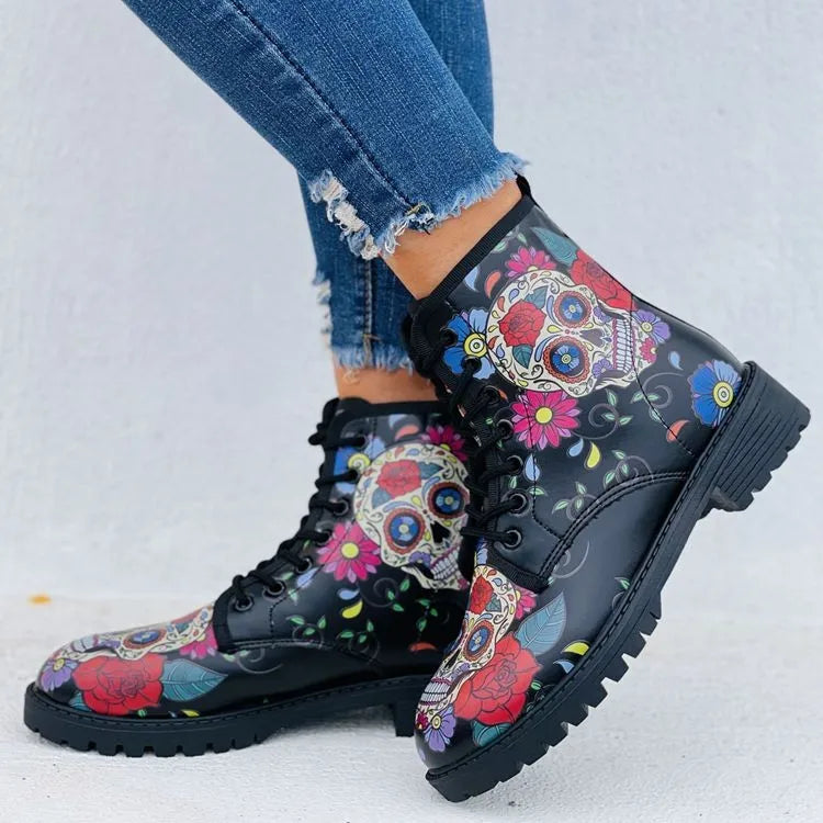 Women'S Vintage Style Cartoon Square Toe Booties