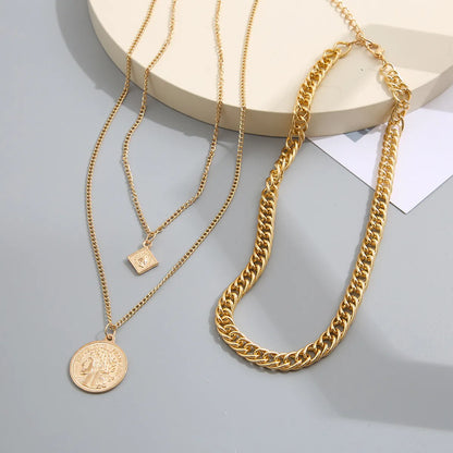 Women's Vintage Style Round Square Alloy Necklace Plating Necklaces