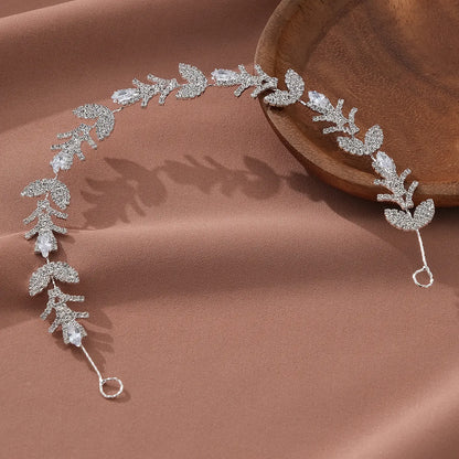 Women'S Wedding Shiny Leaf Copper Rhinestones Hair Band