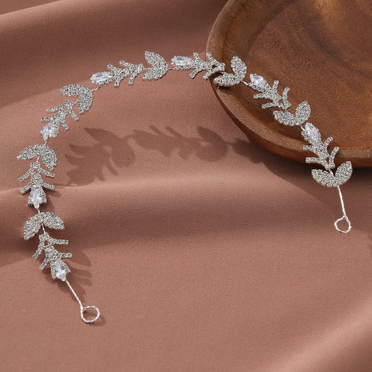 Women'S Wedding Shiny Leaf Copper Rhinestones Hair Band