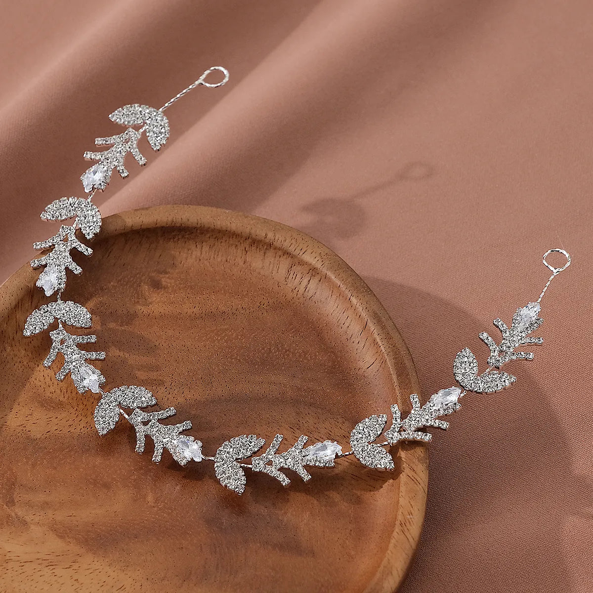 Women'S Wedding Shiny Leaf Copper Rhinestones Hair Band