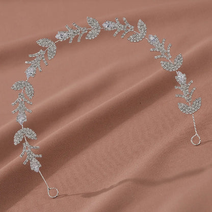 Women'S Wedding Shiny Leaf Copper Rhinestones Hair Band