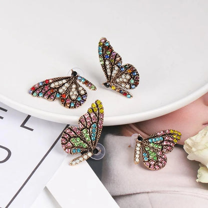 Womens Butterfly Rhinestone Alloy Earrings Nhjj126423