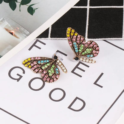 Womens Butterfly Rhinestone Alloy Earrings Nhjj126423